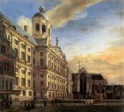 HEYDEN, Jan van der Amsterdam, Dam Square with the Town Hall and the Nieuwe Kerk oil